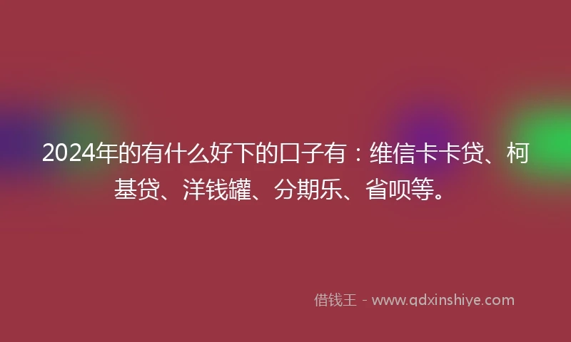 2024年的有什么好下的口子有：维信卡卡贷、柯基贷、洋钱罐、分期乐、省呗等。