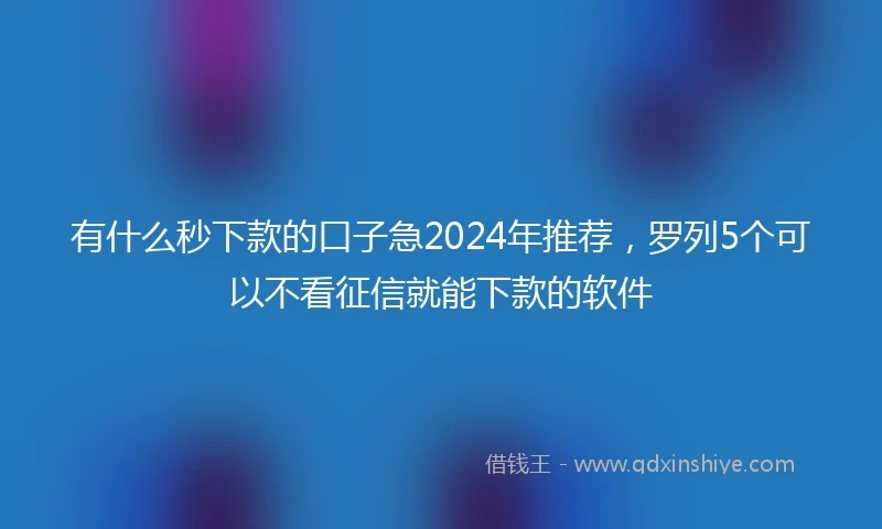 有什么秒下款的口子急2024年推荐，罗列5个可以不看征信就能下款的软件