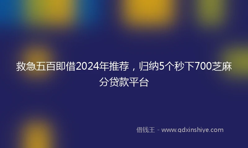 救急五百即借2024年推荐，归纳5个秒下700芝麻分贷款平台