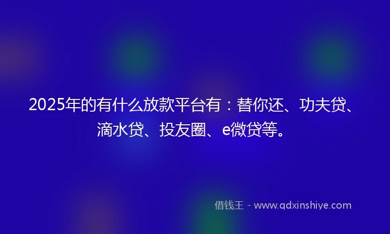 2025年的有什么放款平台有：替你还、功夫贷、滴水贷、投友圈、e微贷等。
