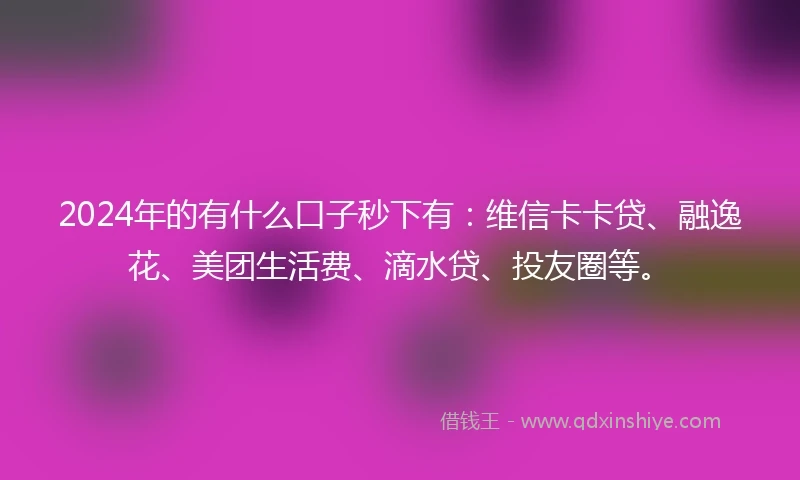 2024年的有什么口子秒下有:维信卡卡贷、融逸花、美团生活费、滴水贷、投友圈等。