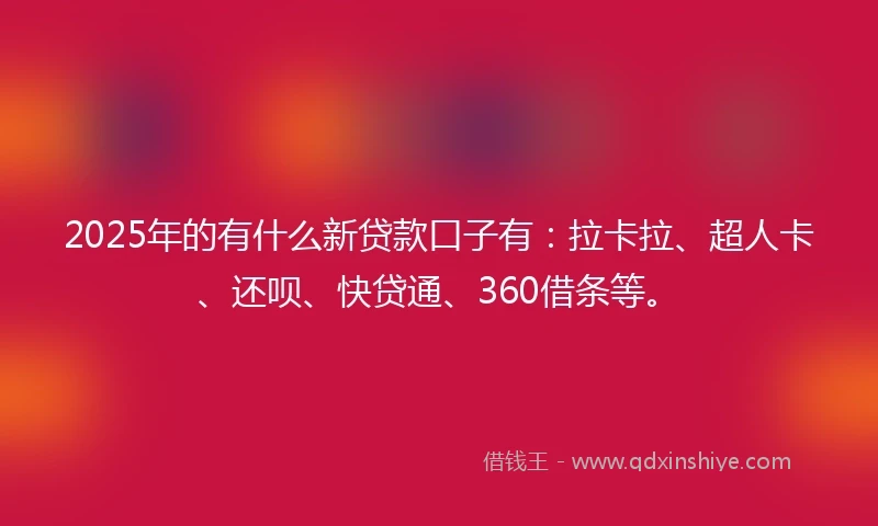 2025年的有什么新贷款口子有：拉卡拉、超人卡、还呗、快贷通、360借条等。