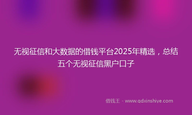 无视征信和大数据的借钱平台2025年精选，总结五个无视征信黑户口子