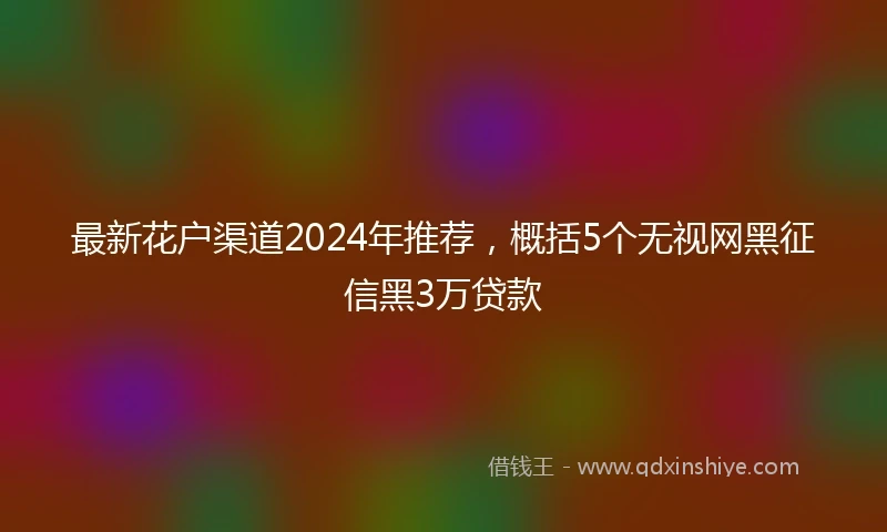 最新花户渠道2024年推荐，概括5个无视网黑征信黑3万贷款