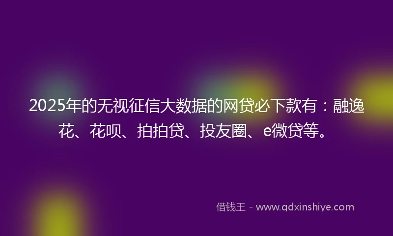 2025年的无视征信大数据的网贷必下款有：融逸花、花呗、拍拍贷、投友圈、e微贷等。