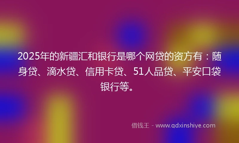2025年的新疆汇和银行是哪个网贷的资方有：随身贷、滴水贷、信用卡贷、51人品贷、平安口袋银行等。