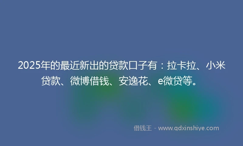 2025年的最近新出的贷款口子有：拉卡拉、小米贷款、微博借钱、安逸花、e微贷等。