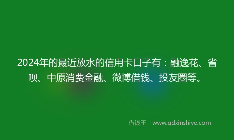 2024年的最近放水的信用卡口子有：融逸花、省呗、中原消费金融、微博借钱、投友圈等。