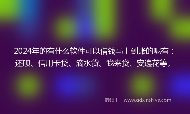 2024年的有什么软件可以借钱马上到账的呢有：还呗、信用卡贷、滴水贷、我来贷、安逸花等。