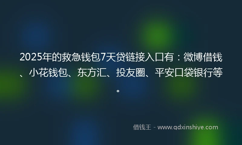 2025年的救急钱包7天贷链接入口有：微博借钱、小花钱包、东方汇、投友圈、平安口袋银行等。
