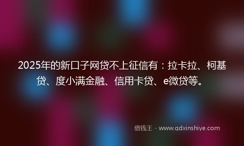 2025年的新口子网贷不上征信有：拉卡拉、柯基贷、度小满金融、信用卡贷、e微贷等。