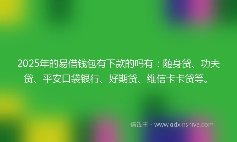 2025年的易借钱包有下款的吗有：随身贷、功夫贷、平安口袋银行、好期贷、维信卡卡贷等。