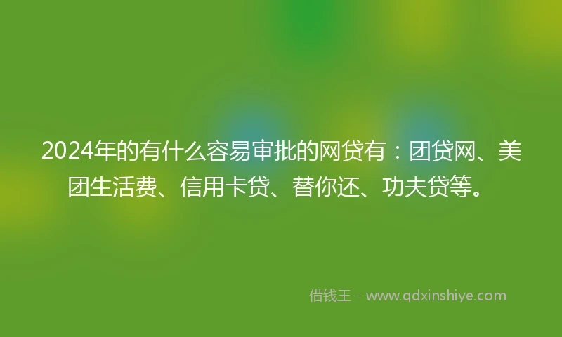2024年的有什么容易审批的网贷有：团贷网、美团生活费、信用卡贷、替你还、功夫贷等。
