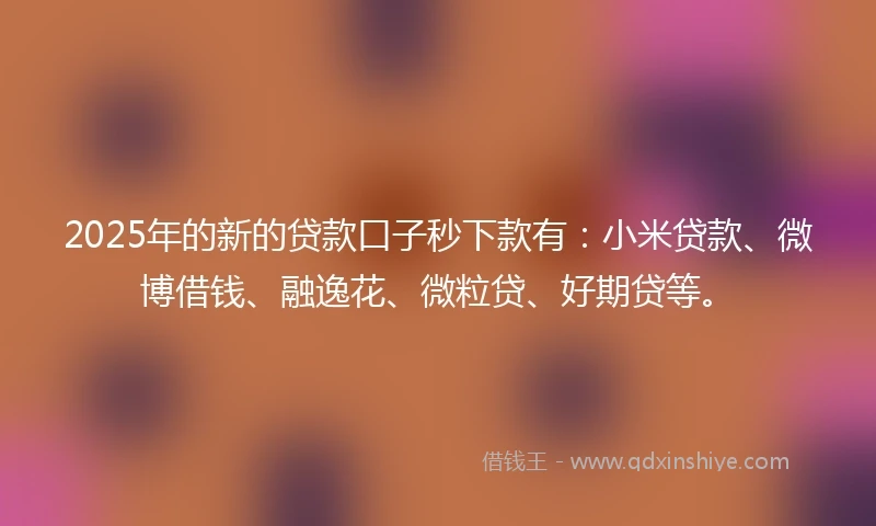 2025年的新的贷款口子秒下款有：小米贷款、微博借钱、融逸花、微粒贷、好期贷等。
