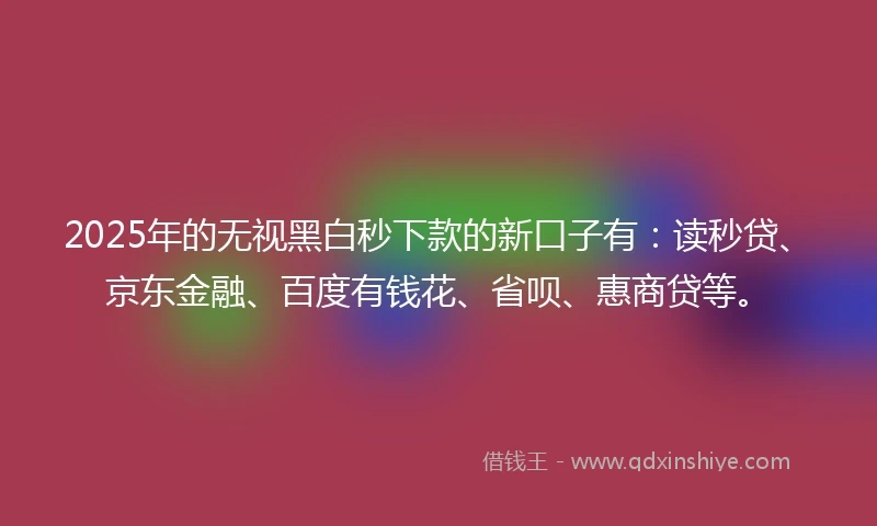 2025年的无视黑白秒下款的新口子有：读秒贷、京东金融、百度有钱花、省呗、惠商贷等。
