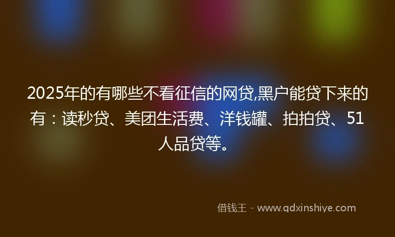 2025年的有哪些不看征信的网贷,黑户能贷下来的有：读秒贷、美团生活费、洋钱罐、拍拍贷、51人品贷等。