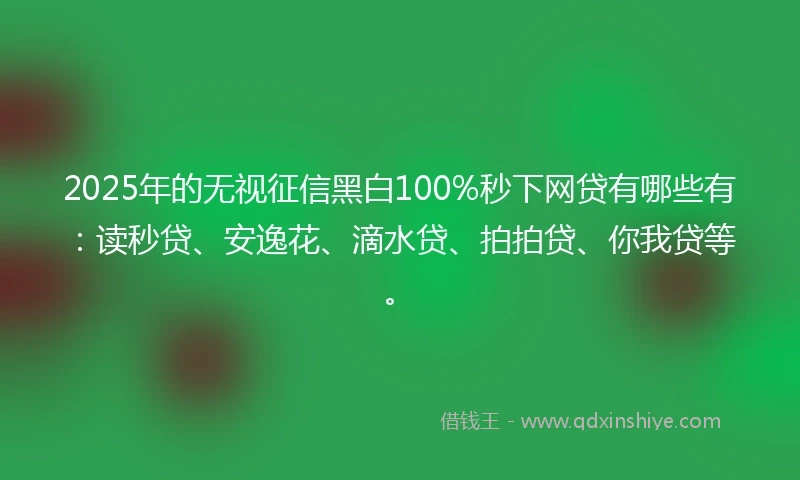 2025年的无视征信黑白100%秒下网贷有哪些有：读秒贷、安逸花、滴水贷、拍拍贷、你我贷等。