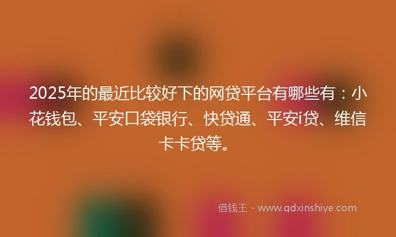 2025年的最近比较好下的网贷平台有哪些有：小花钱包、平安口袋银行、快贷通、平安i贷、维信卡卡贷等。