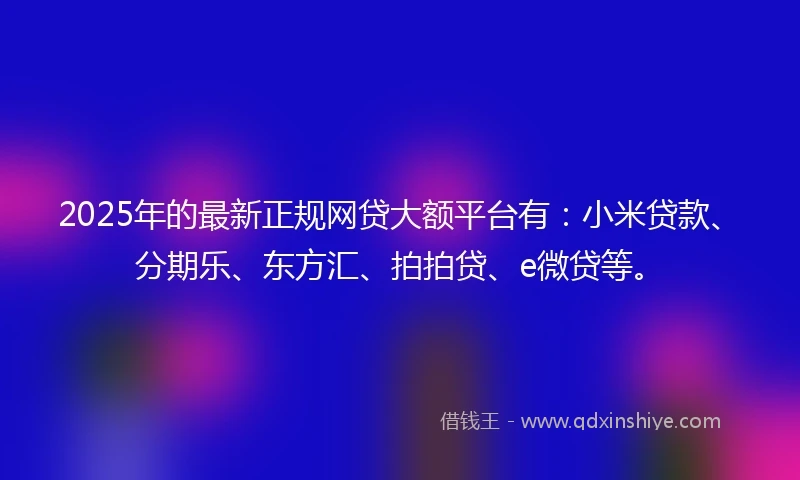 2025年的最新正规网贷大额平台有：小米贷款、分期乐、东方汇、拍拍贷、e微贷等。