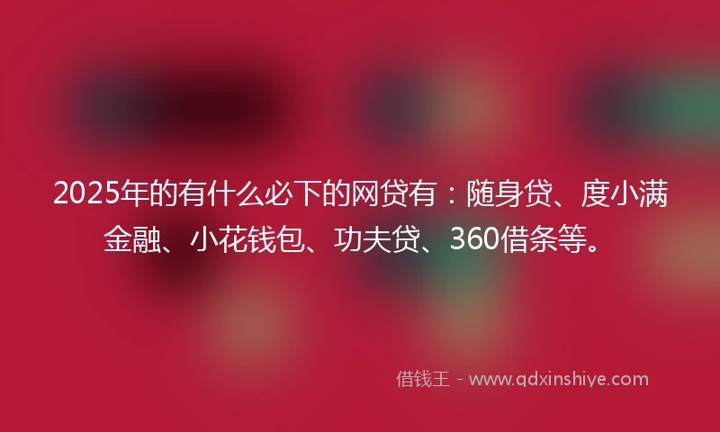 2025年的有什么必下的网贷有：随身贷、度小满金融、小花钱包、功夫贷、360借条等。