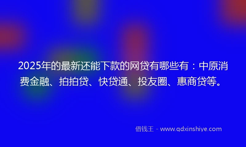 2025年的最新还能下款的网贷有哪些有：中原消费金融、拍拍贷、快贷通、投友圈、惠商贷等。