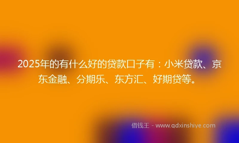 2025年的有什么好的贷款口子有:小米贷款、京东金融、分期乐、东方汇、好期贷等。