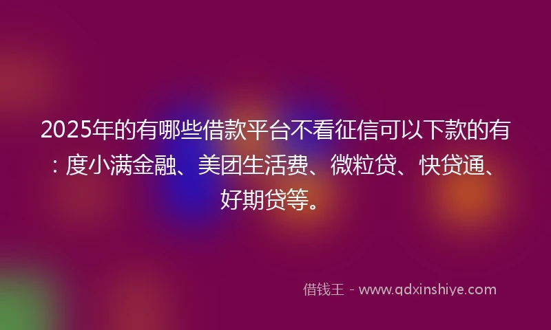 2025年的有哪些借款平台不看征信可以下款的有：度小满金融、美团生活费、微粒贷、快贷通、好期贷等。