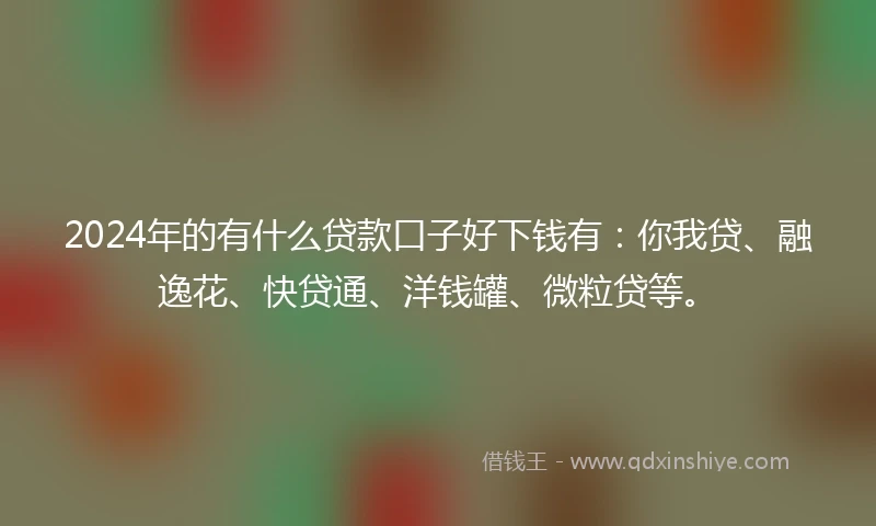 2024年的有什么贷款口子好下钱有：你我贷、融逸花、快贷通、洋钱罐、微粒贷等。