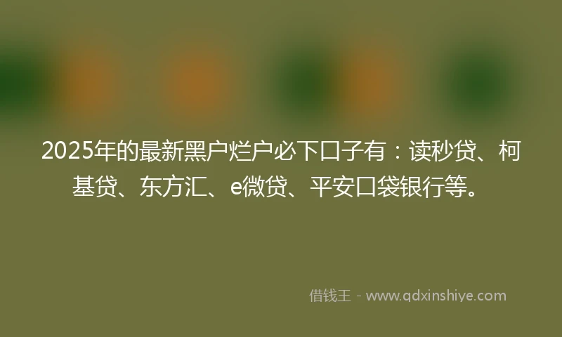 2025年的最新黑户烂户必下口子有：读秒贷、柯基贷、东方汇、e微贷、平安口袋银行等。