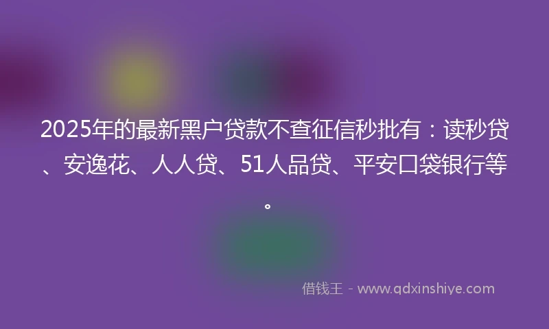 2025年的最新黑户贷款不查征信秒批有：读秒贷、安逸花、人人贷、51人品贷、平安口袋银行等。