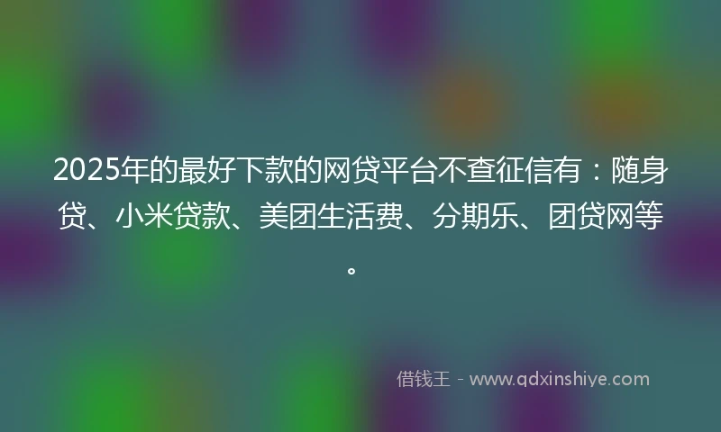 2025年的最好下款的网贷平台不查征信有：随身贷、小米贷款、美团生活费、分期乐、团贷网等。