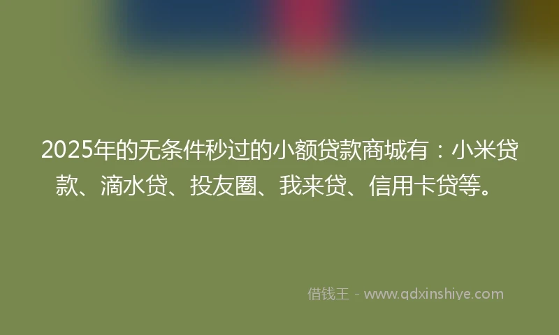 2025年的无条件秒过的小额贷款商城有：小米贷款、滴水贷、投友圈、我来贷、信用卡贷等。