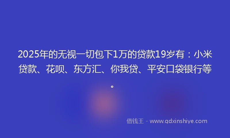 2025年的无视一切包下1万的贷款19岁有：小米贷款、花呗、东方汇、你我贷、平安口袋银行等。