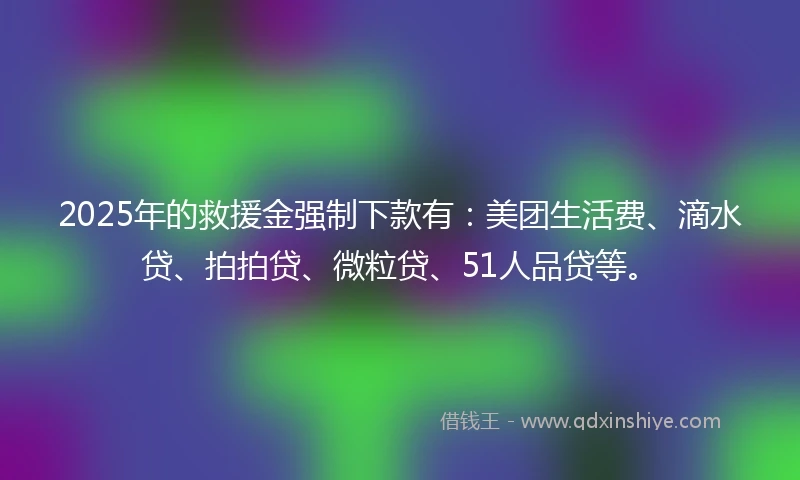 2025年的救援金强制下款有：美团生活费、滴水贷、拍拍贷、微粒贷、51人品贷等。