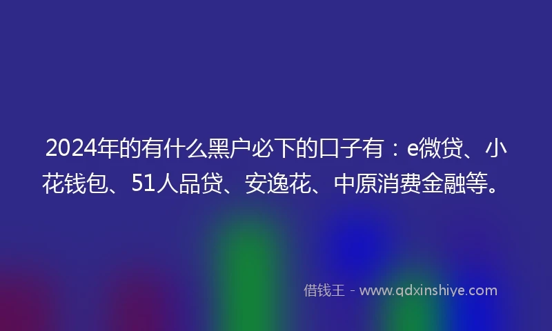 2024年的有什么黑户必下的口子有：e微贷、小花钱包、51人品贷、安逸花、中原消费金融等。