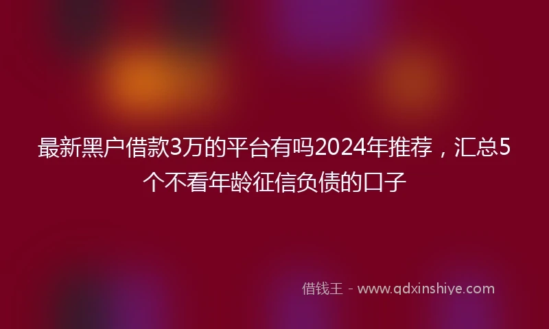 最新黑户借款3万的平台有吗2024年推荐，汇总5个不看年龄征信负债的口子
