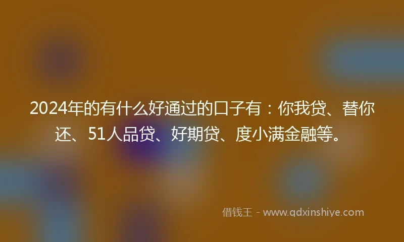 2024年的有什么好通过的口子有：你我贷、替你还、51人品贷、好期贷、度小满金融等。