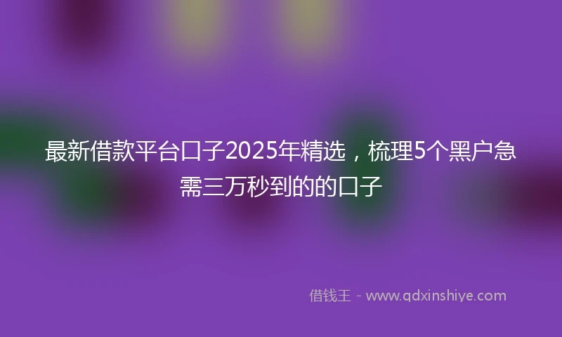 最新借款平台口子2025年精选，梳理5个黑户急需三万秒到的的口子