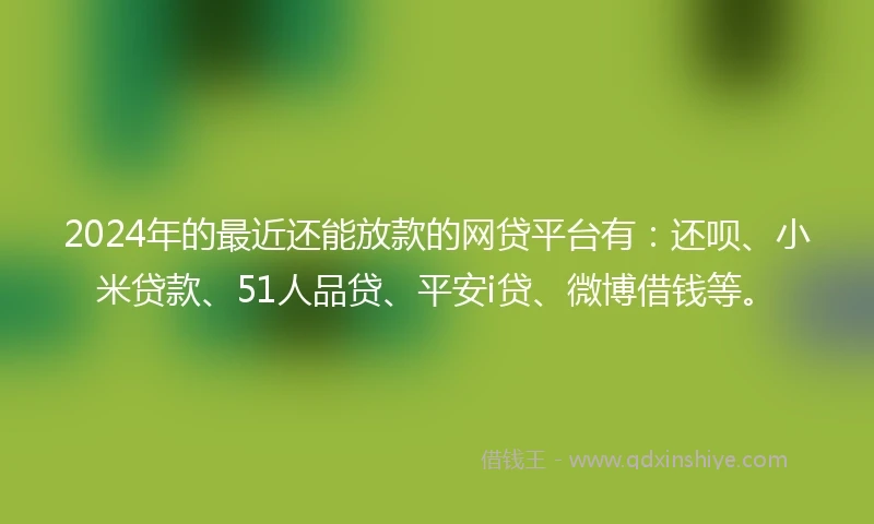 2024年的最近还能放款的网贷平台有：还呗、小米贷款、51人品贷、平安i贷、微博借钱等。