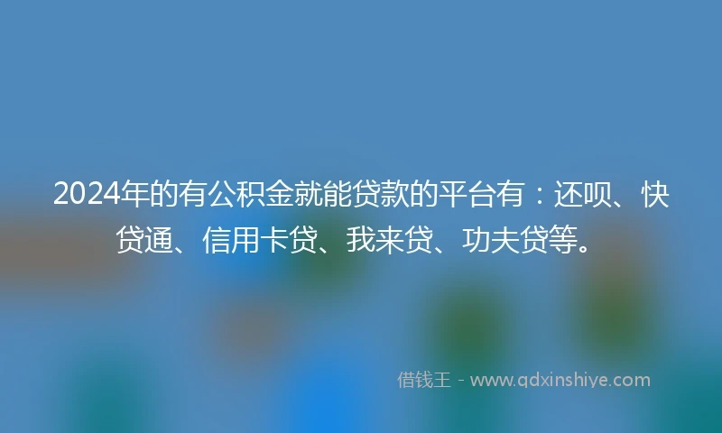 2024年的有公积金就能贷款的平台有：还呗、快贷通、信用卡贷、我来贷、功夫贷等。