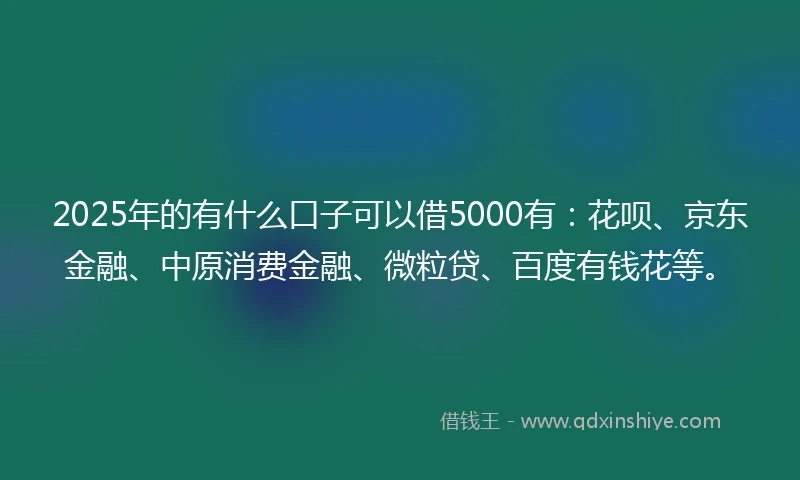 2025年的有什么口子可以借5000有:花呗、京东金融、中原消费金融、微粒贷、百度有钱花等。