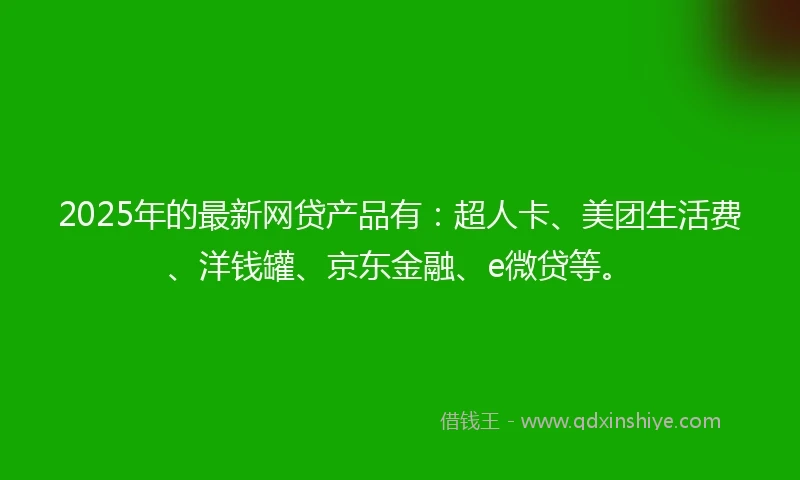 2025年的最新网贷产品有：超人卡、美团生活费、洋钱罐、京东金融、e微贷等。