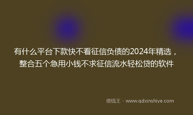 有什么平台下款快不看征信负债的2024年精选，整合五个急用小钱不求征信流水轻松贷的软件