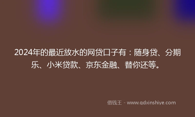 2024年的最近放水的网贷口子有：随身贷、分期乐、小米贷款、京东金融、替你还等。