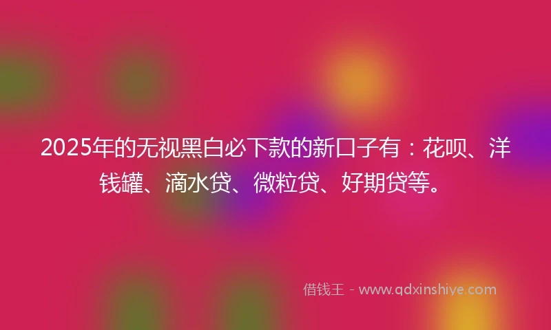 2025年的无视黑白必下款的新口子有：花呗、洋钱罐、滴水贷、微粒贷、好期贷等。