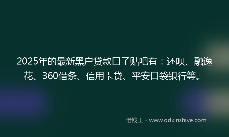 2025年的最新黑户贷款口子贴吧有：还呗、融逸花、360借条、信用卡贷、平安口袋银行等。