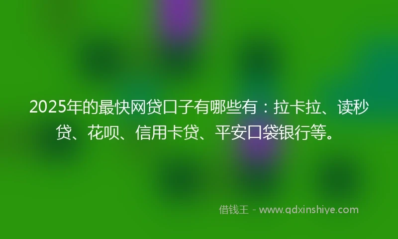 2025年的最快网贷口子有哪些有：拉卡拉、读秒贷、花呗、信用卡贷、平安口袋银行等。
