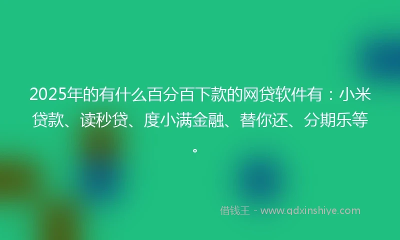 2025年的有什么百分百下款的网贷软件有：小米贷款、读秒贷、度小满金融、替你还、分期乐等。