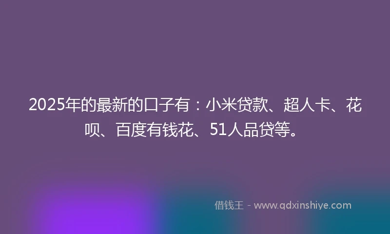 2025年的最新的口子有：小米贷款、超人卡、花呗、百度有钱花、51人品贷等。
