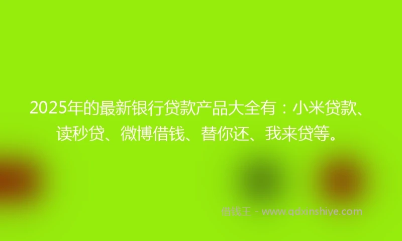 2025年的最新银行贷款产品大全有：小米贷款、读秒贷、微博借钱、替你还、我来贷等。